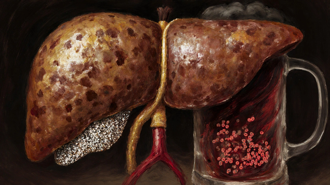 Artistic view of a fatty liver and depleted bone marrow illuminated by inflammation.