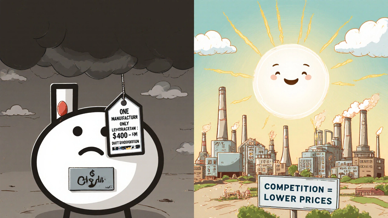 Lonely drug factory with high prices vs. many factories with low prices and sunshine.