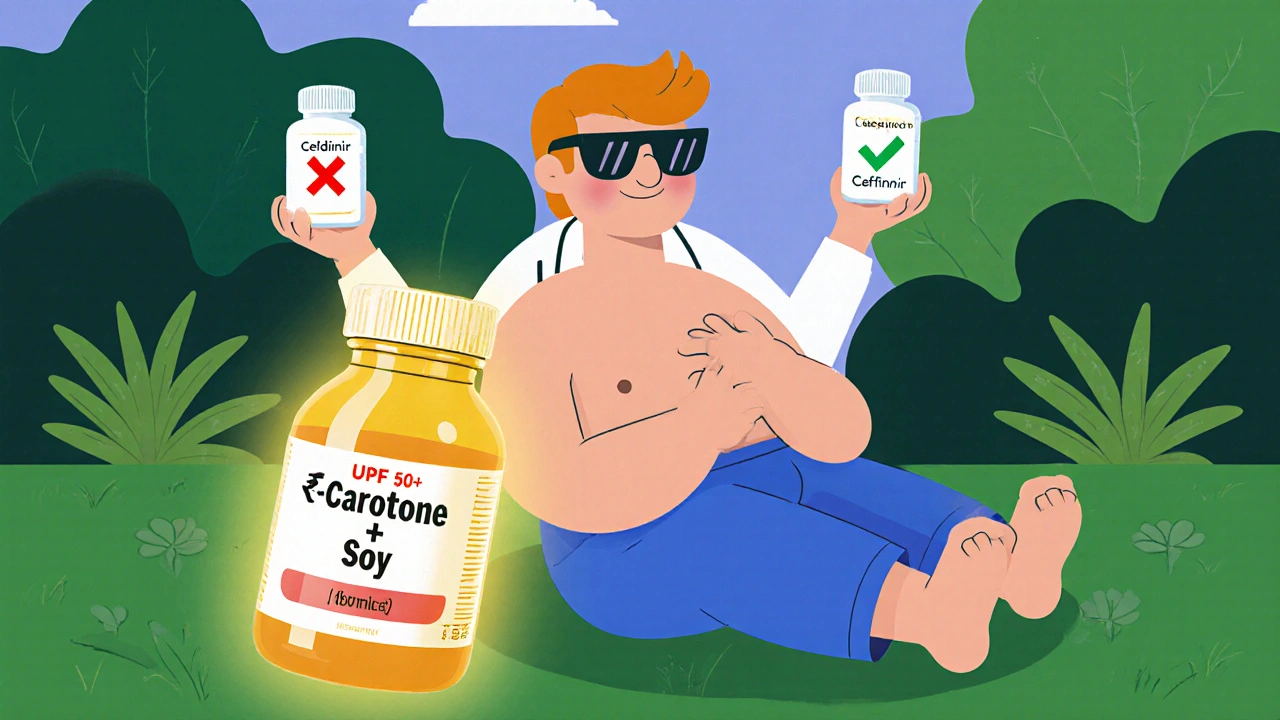 Person enjoying outdoors in sun-protective gear with doctor showing safer antibiotic options.