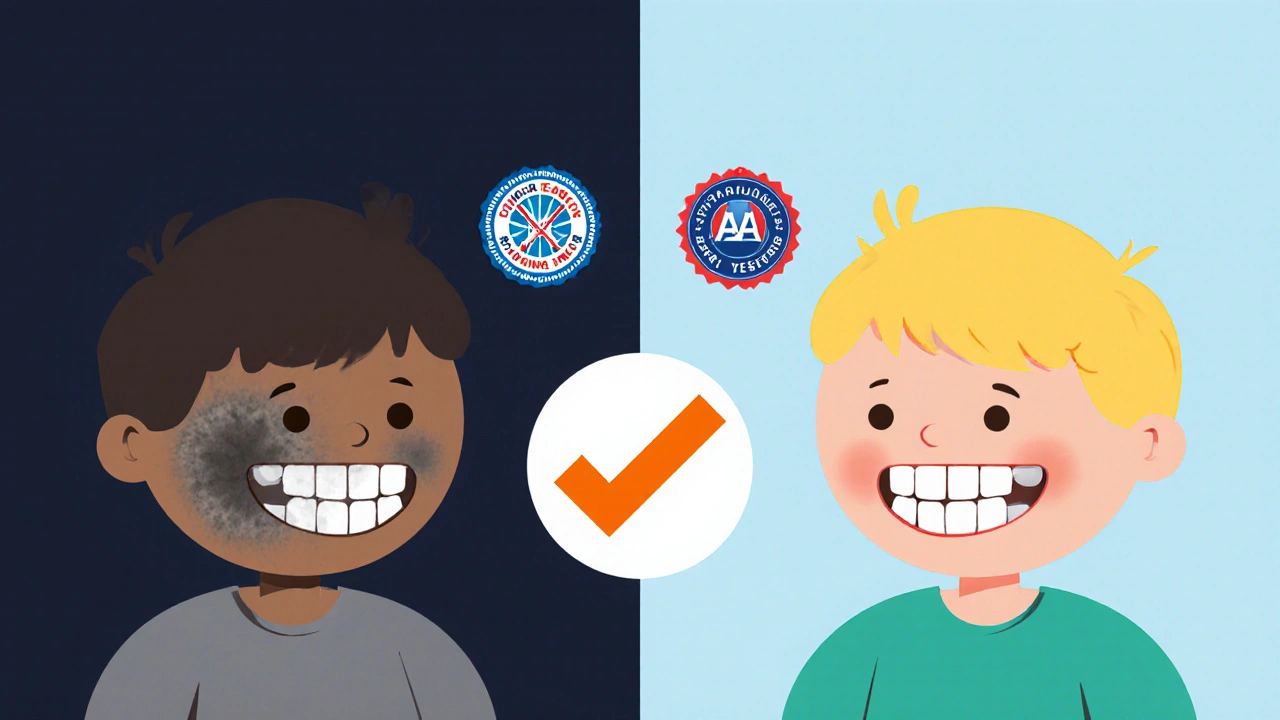 Side-by-side comparison of stained teeth vs. healthy teeth after tetracycline vs. doxycycline use.
