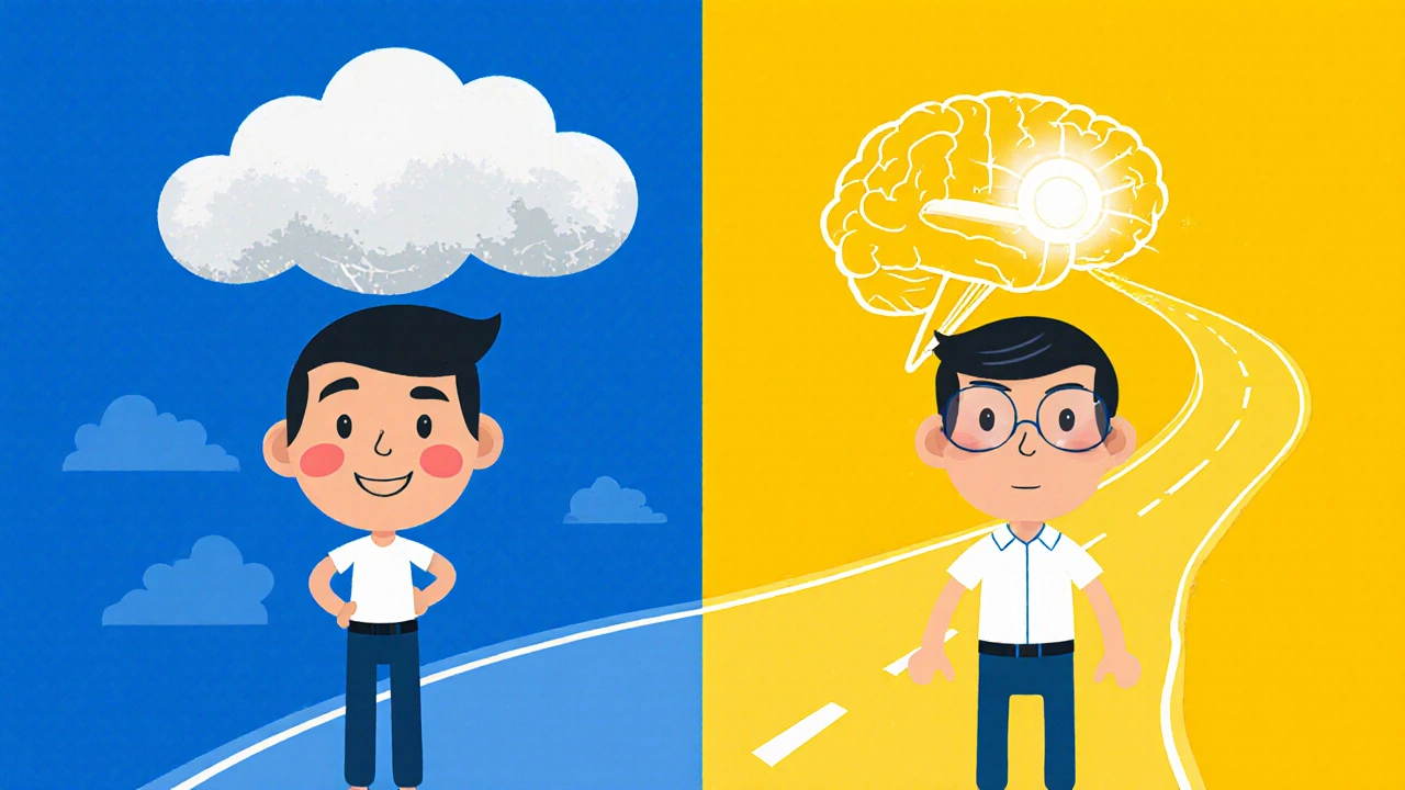 Split illustration comparing a foggy brain after Zyrtec versus a clear brain after Allegra, with focused vision lines.
