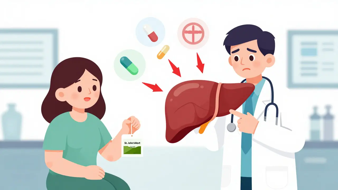 A doctor and patient discussing how St. John’s wort tea causes medications to break down too quickly.