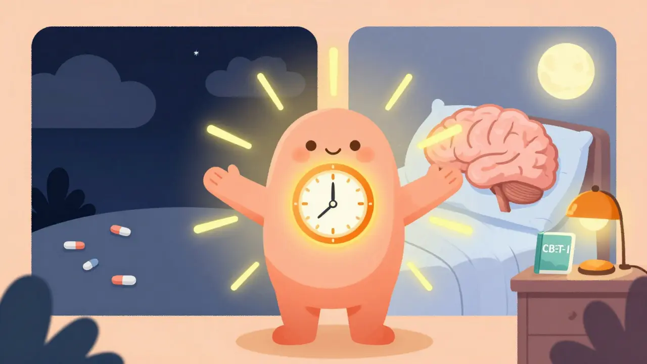 A person receiving morning sunlight that resets their internal clock, symbolizing improved sleep.