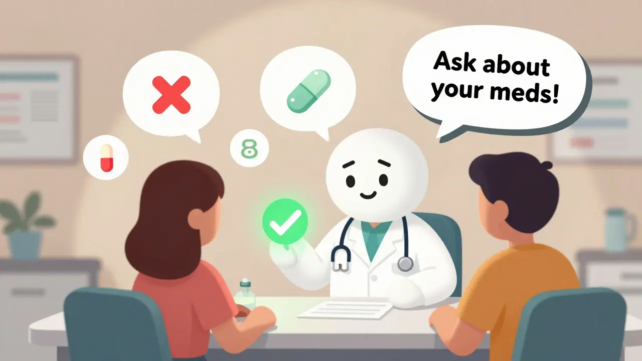 Doctor and patient discussing birth control options with visual comparison icons.