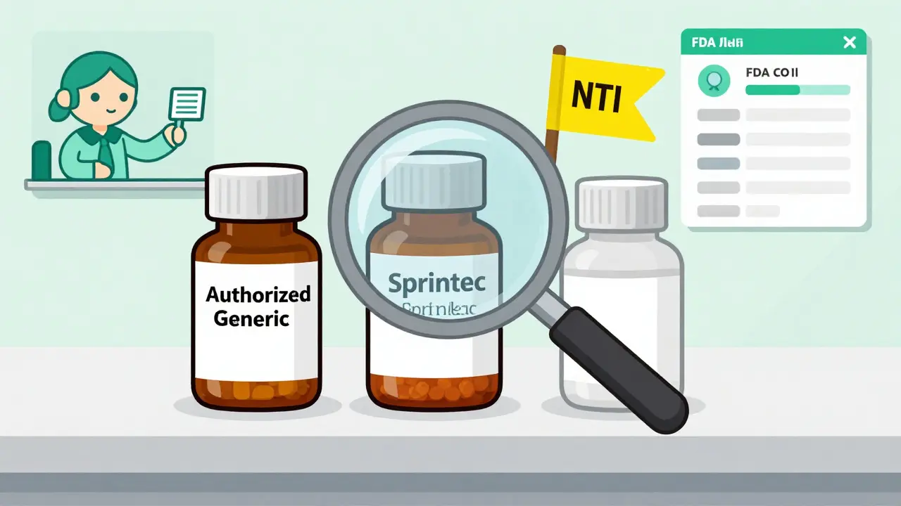 Three drug bottles with hidden details revealed by magnifying glass, highlighting authorized and branded generics