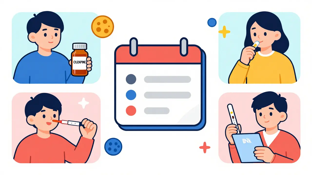 Three medication scenarios with test icons