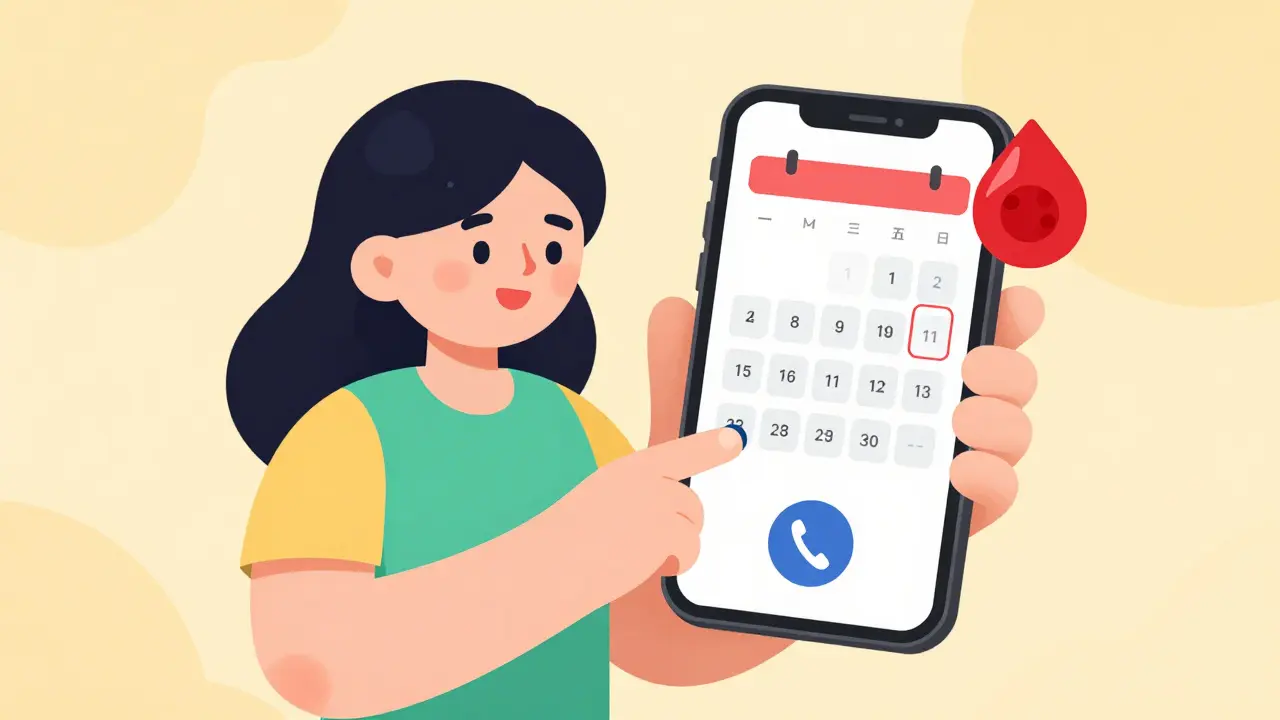 Woman tracking blood test alerts on smartphone app