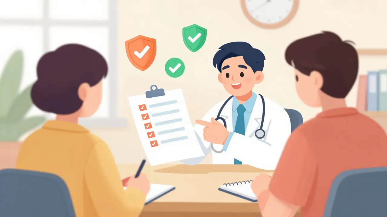 Doctor discussing safe medication options with seated patient