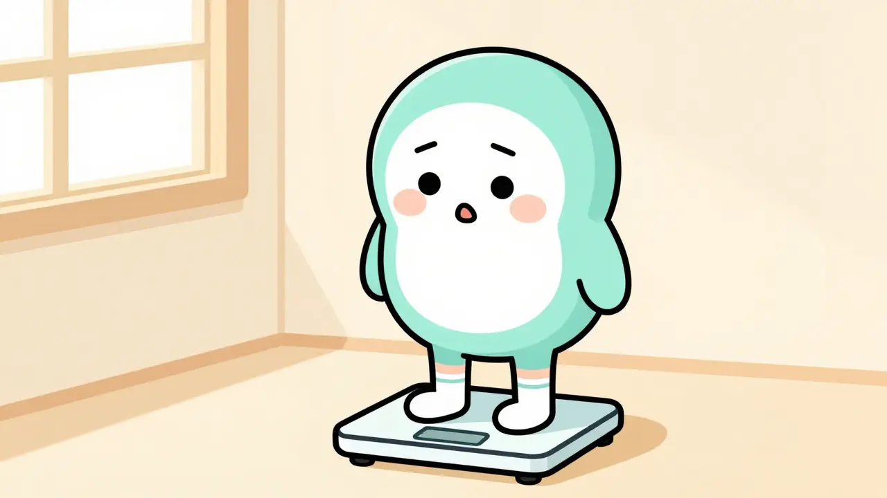 Patient on scale noticing swollen feet from fluid retention