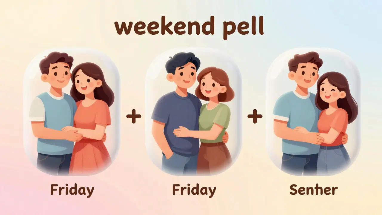 A couple enjoying a romantic weekend, illustrating the long-lasting effect of the medication.