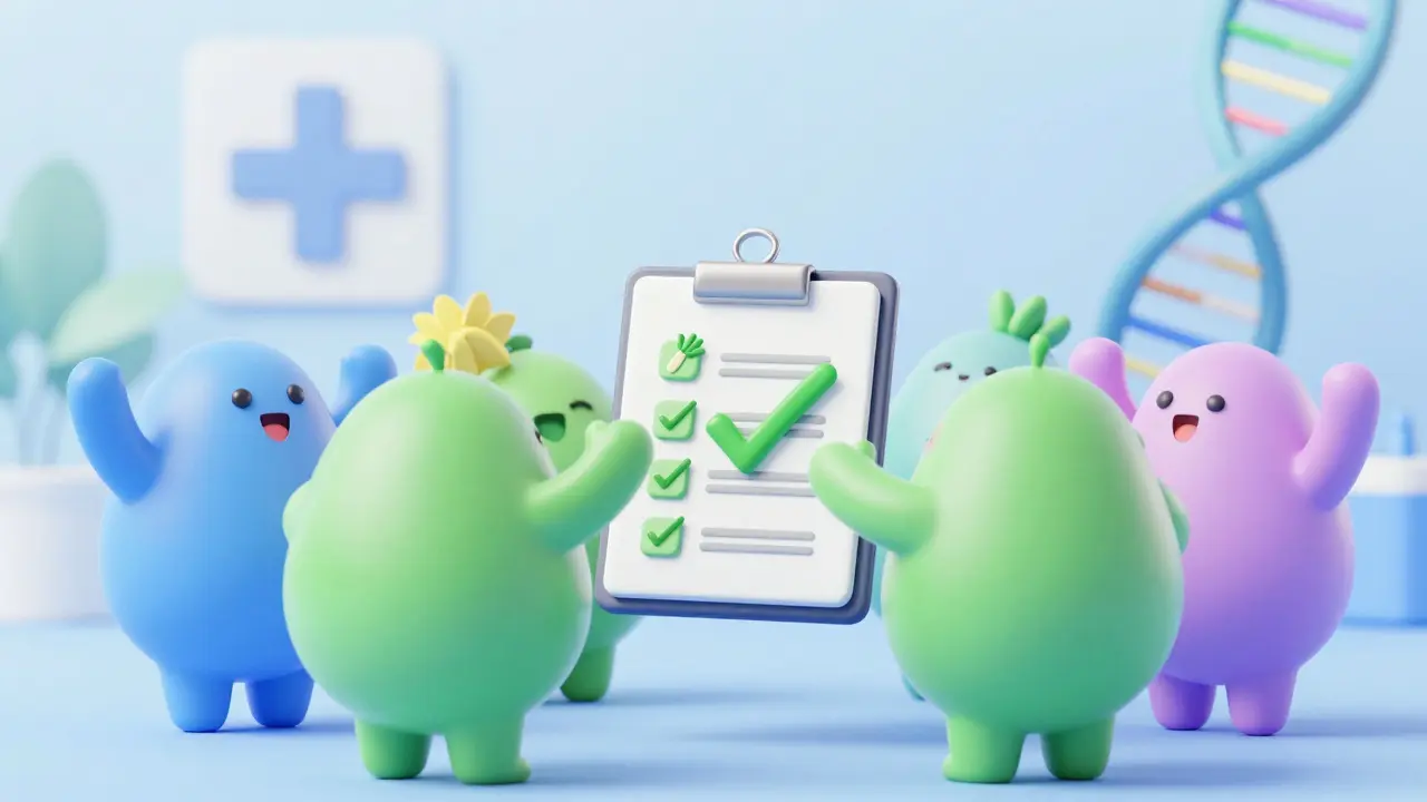 A supportive group of friends celebrating healthy habit achievements together.