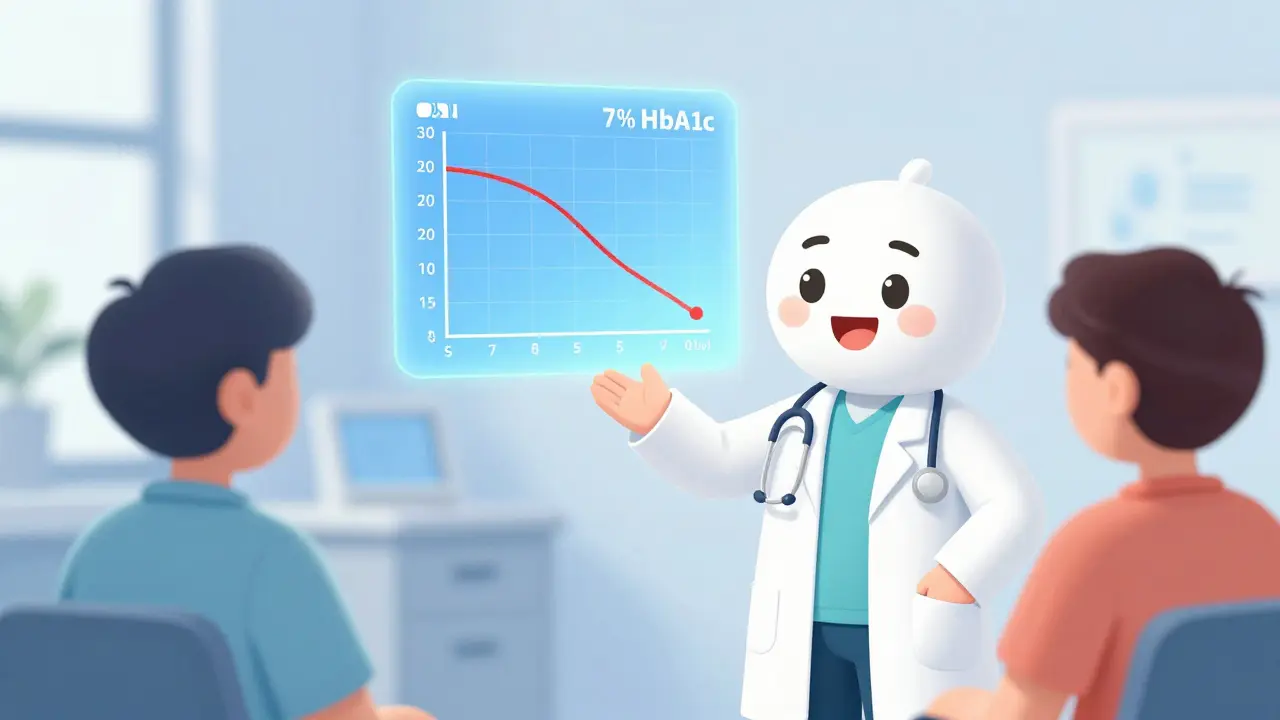 Doctor explaining blood sugar goals and HbA1c targets to a patient