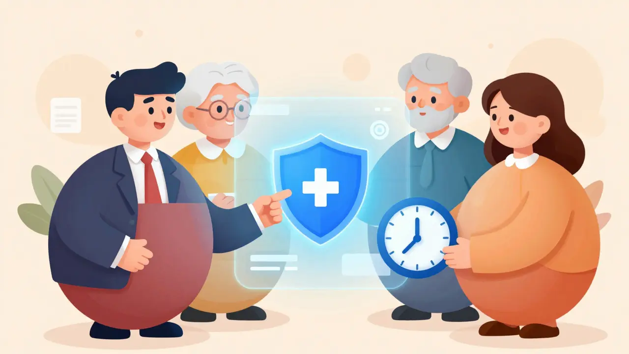 Characters verifying safe online pharmacy options together
