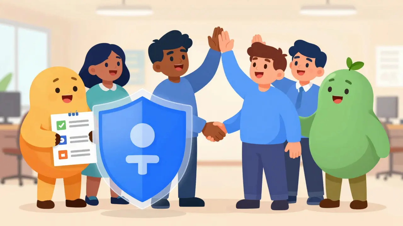 Diverse team celebrating safe, compliant, and personalized wellness benefits.