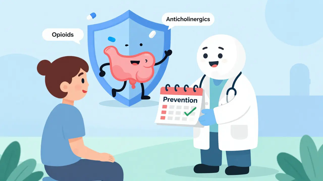 Doctor giving prevention calendar to patient protecting happy gut