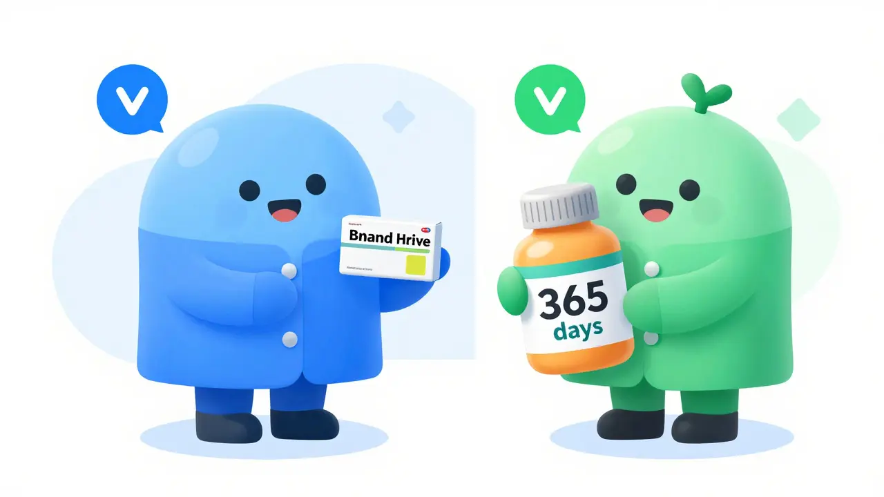 Illustration comparing expensive brand vs cheap generic allergy pills