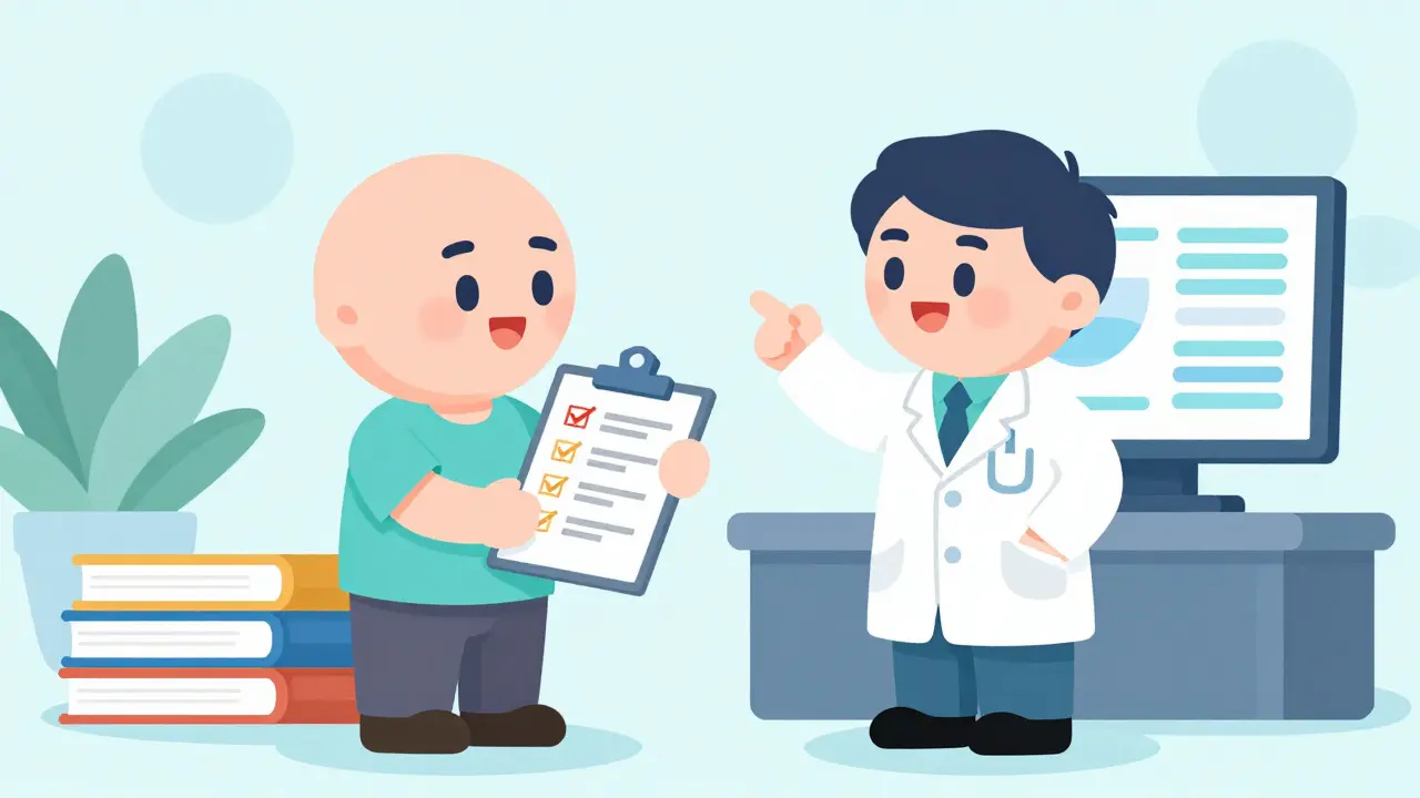 Patient asking doctor questions about medication evidence and safety