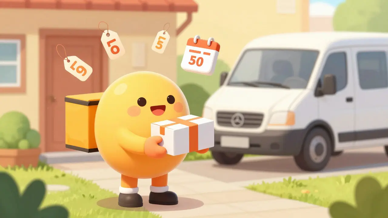 Customer receiving medication delivery at home door